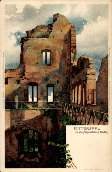 Artist Chromo-Litho Mutter, K., Baden Baden am Schwarzwald, Knight's Hall in the old castle, ruin