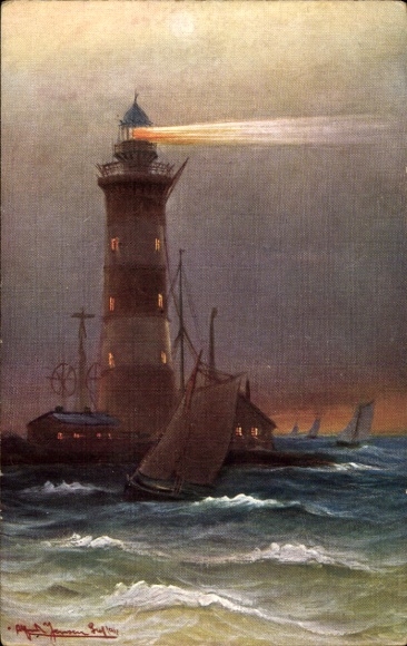 Künstler Ak Jensen, Alfred, Rotesand Leuchtturm, Friedrichsort, Kieler Förde