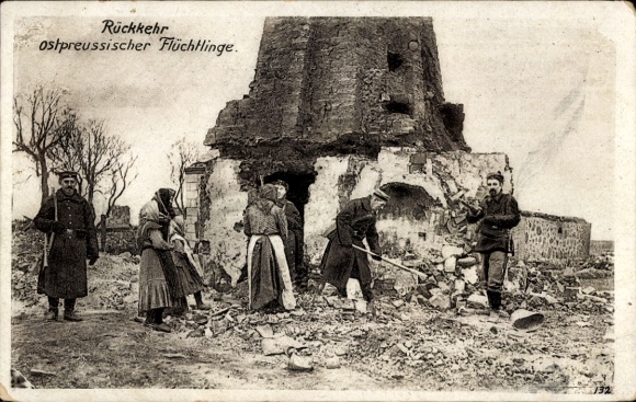 Postcard Return of East Prussian Refugees, War Destruction, World War I