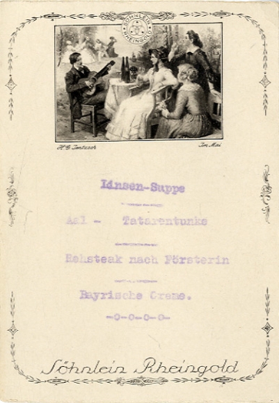Menu card, Söhnlein Rheingold