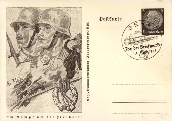 Postal stationery artist Postcard v. Axster Heudtlaß, W., In the fight for freedom, Wehrmacht, hand grenade