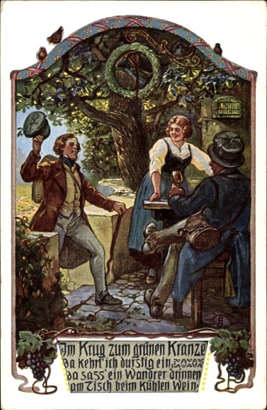 Song Postcard Im Krug zum Grüne Kranze, folk song card no. 3