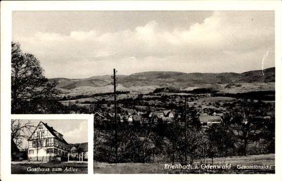 Postcard Erlenbach Fürth in the Odenwald, general view, Gasthaus zum Adler