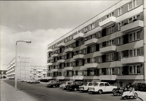 Wittenberge on the Elbe Prignitz, residential buildings, Dr. Allende district, parked cars
