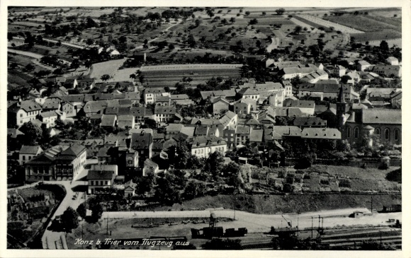 Postcard Konz on the Moselle, aerial view of Konz, houses, landscape, airplane view
