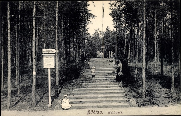 Postcard Dresden Bühlau, forest park, stairs, children