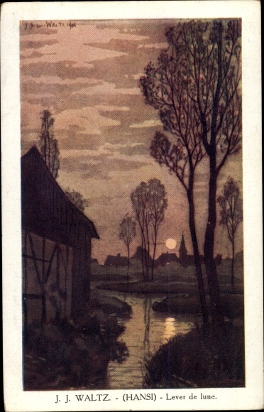 Artist PC Hansi, Jean Jacques Waltz, Alsace, Alsace, Lever de lune, moonrise