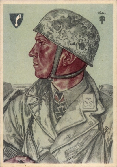 Artist Postcard Willrich, Wolfgang, airborne troops, Captain Egon Delica, Knight's Cross holder