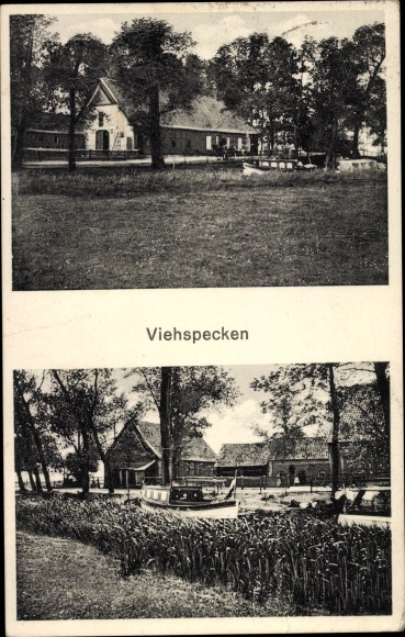 Postcard Viehspecken Vollersode in Lower Saxony, farmhouses