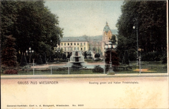 Ak Wiesbaden in Hessen, GRUSS AUS WIESBADEN, Bowling green, Kaiser Friedrichplatz
