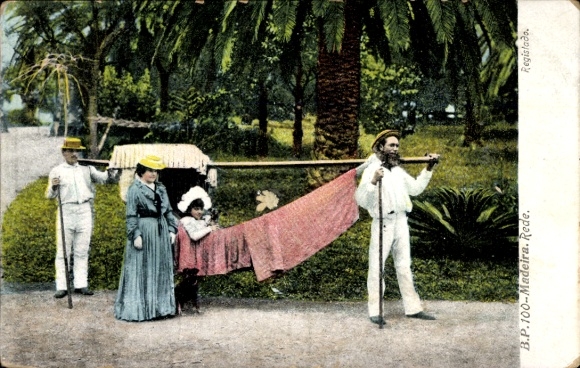 Postcard Island Madeira Portugal, speech, porter with hanging chair