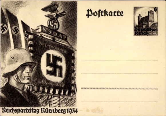 Postal stationery PC Reich Party Rally Nuremberg 1934, NSDAP standard