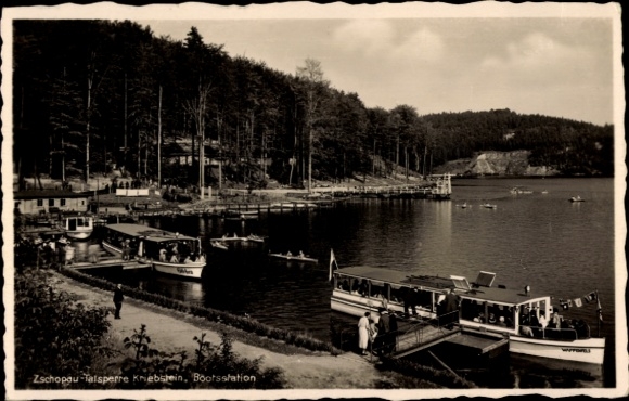 Ak Kriebstein Saksen, Zschopau-dam, bootstation