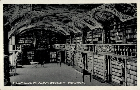 Postcard Waldsassen in the Upper Palatinate, library hall of the monastery