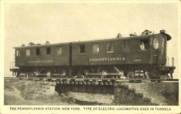 Postcard Pennsylvania Station, type of electric locomotive used in tunnels