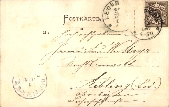 Embossed passepartout PC Leonberg in Württemberg, general view, trumpeter from Säckingen