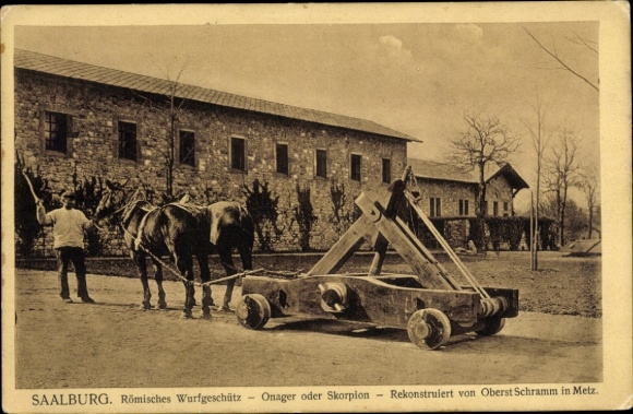 Postcard Köppern Friedrichsdorf im Taunus, Saalburg train station, Roman cannon