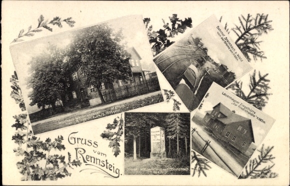 Ak Steinbach am Wald Oberfranken, Waldhaus Weidmannsheil, Obelisk, Bahnhof, Lauenhayner Ziegelhütte