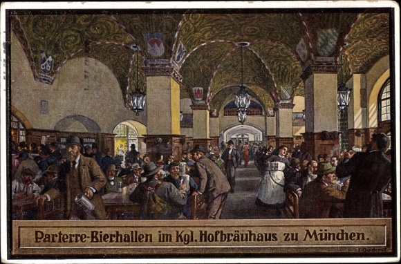 Artist Postcard Quidenus, F., Munich Bavaria, parterre beer halls in the Kgl. Hofbrauhaus