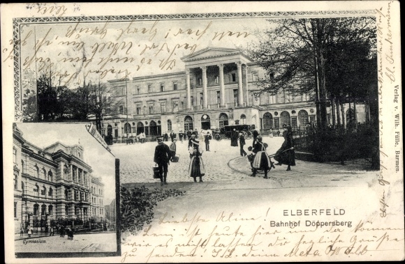 Postcard Elberfeld Wuppertal, Döppersberg station, high school