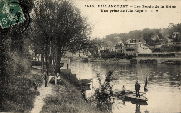 Postcard Billancourt Hauts de Seine, Vue prize de l'Ile Seguin, riverside path on the Seine