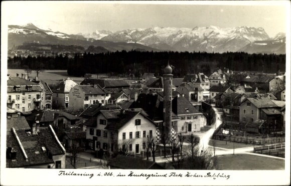 Postcard Freilassing in Upper Bavaria, partial view, Hohensalzburg Fortress