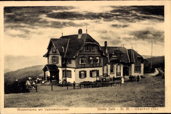 Postcard Oberhof in the Thuringian Forest, Waldschänke at the Veilchenbrunnen, Zella Street