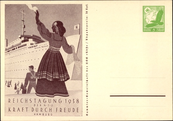 Postal stationery PC Hamburg, Reich meeting of the NSG KdF 1938, steamer Wilhelm Gustloff