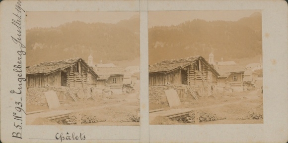 Stereo Foto Engelberg Kt. Obwalden Schweiz, Chalets, 1900