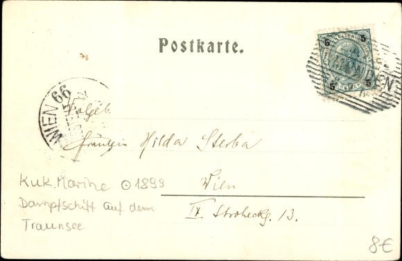 Postcard Traunsee Upper Austria, with Erlakogel, steamer