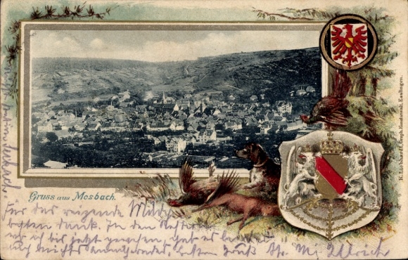 Wytłoczony herb KP Mosbach am Odenwald Kąpać w kolorze passepartout, widok ogólny