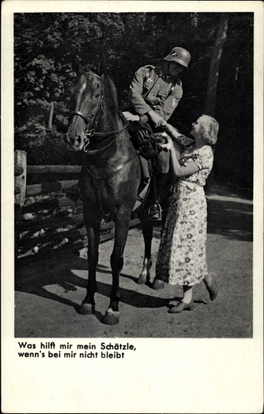 Postcard Wehrmachtsoldat mit Frau, farewell, what good does my darling do if it doesn&#39;t stay with me