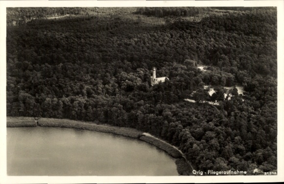 Ak Berlin Zehlendorf Wannsee, Nikolskoe, Havel-Wochenendkirche Peter und Paul, Luftaufnahme