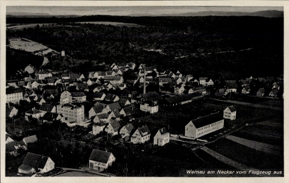 Postcard Wernau am Neckar, aerial view of Wernau, houses, landscape, airplane view
