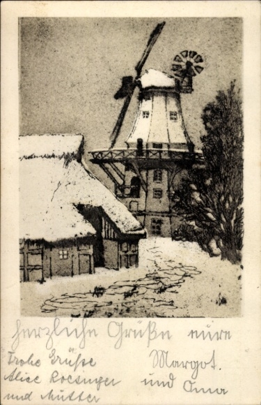 Artist Postcard Windmill in the village