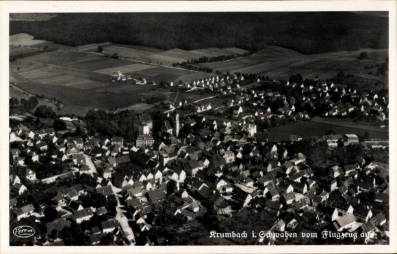 Postcard Krumbach Schwaben, aerial photograph