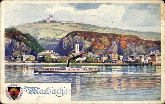 Postcard Marbach am Neckar, paddle steamer, German School Association 287