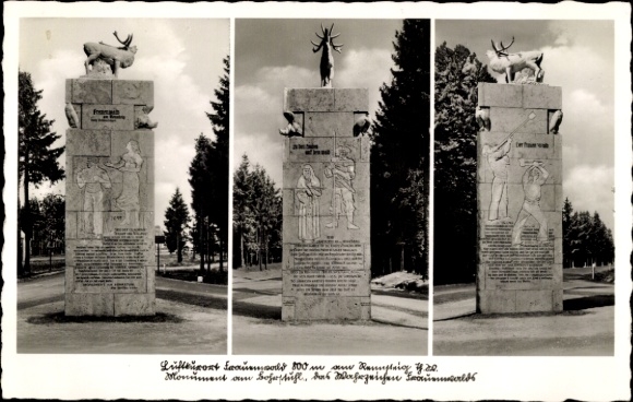 Postcard Frauenwald am Rennsteig Ilmenau in Thuringia, deer monument