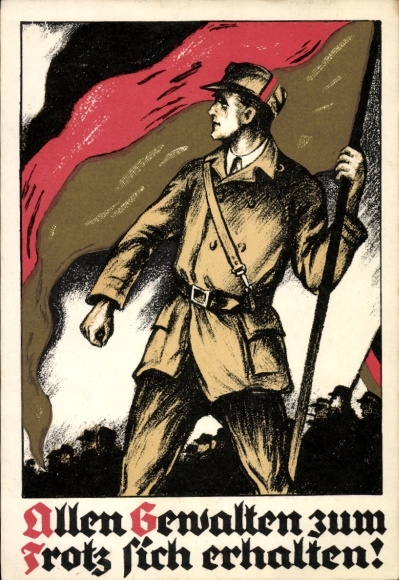 Künstler Ak Allen Gewalten zum Trotz sich erhalten, Reichsbanner Schwarz Rot Gold, Fahnenträger 1924