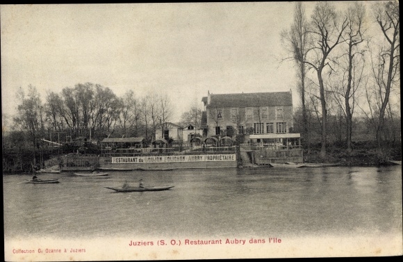 Postcard Juziers Yvelines, Restaurant Aubry on the island