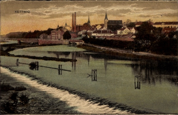 Ak Kettwig Essen im Ruhrgebiet, Stadtansicht, Wehr
