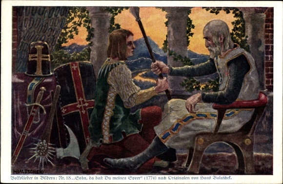 Artist Postcard Baluschek, Hans, folk songs in pictures 18, son, there you have my spear
