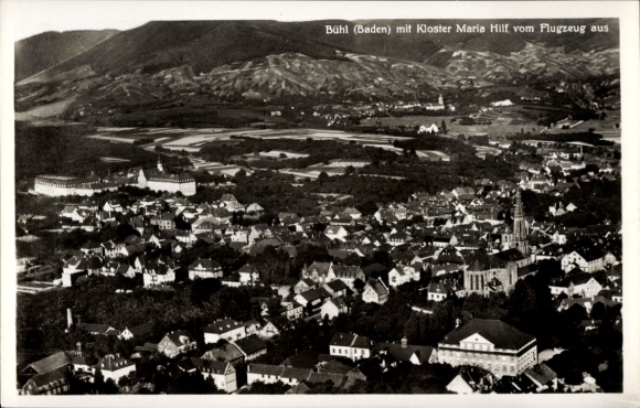 Postcard Bühl in Baden, Mehliskopf, aerial view of Bühl, Maria Hilf Monastery, view from the airplane