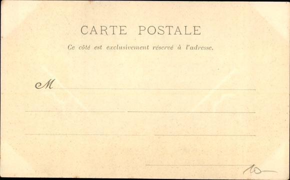 Postcard Die Büglerin, woman ironing, man sitting at the table