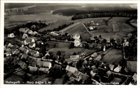 Postcard Hohegeiß Braunlage in the Upper Harz, aerial photograph of the place