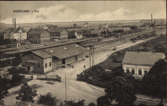 Postcard Borsdorf in Saxony, panorama, train station