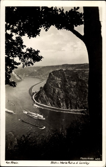 Postcard Urbar on the Rhine near Koblenz, Maria Ruh, view of the Loreley with the Rhine