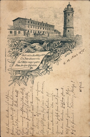 Vorläufer Litho Brocken Nationalpark Harz, Brockenhaus, Brockenturm