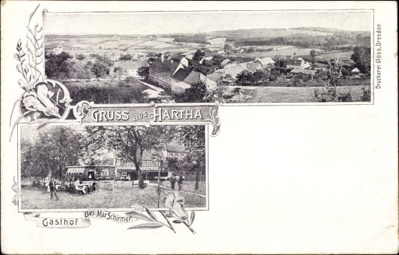 Ak Hartha Hintergersdorf Tharandt im Erzgebirge, Gasthof Max Schirmer, Gesamtansicht