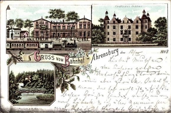 Litho Ahrensburg in Holstein, Bahnhof, Gräfliches Schloss